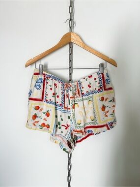 Wild Fable White Patchwork Retro Fruit Print Comfy Drawstring Shorts
